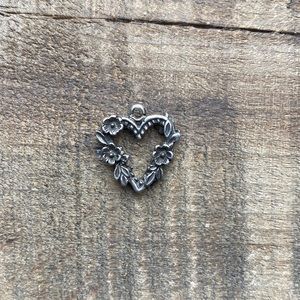 Sterling Silver Heart Charm or Pendant with Flowers